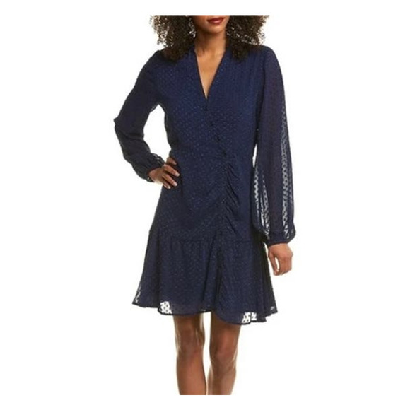 Yumi Kim Valencia Swiss Dot Long Sleeve Mini Dress Navy 2XS $228 - Picture 11 of 11